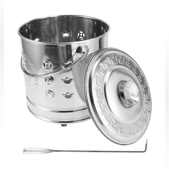 New 1Set Stainless Steel Burn Barrel Metal Incinerator Can with Burning Tong Gar - Picture 1 of 7